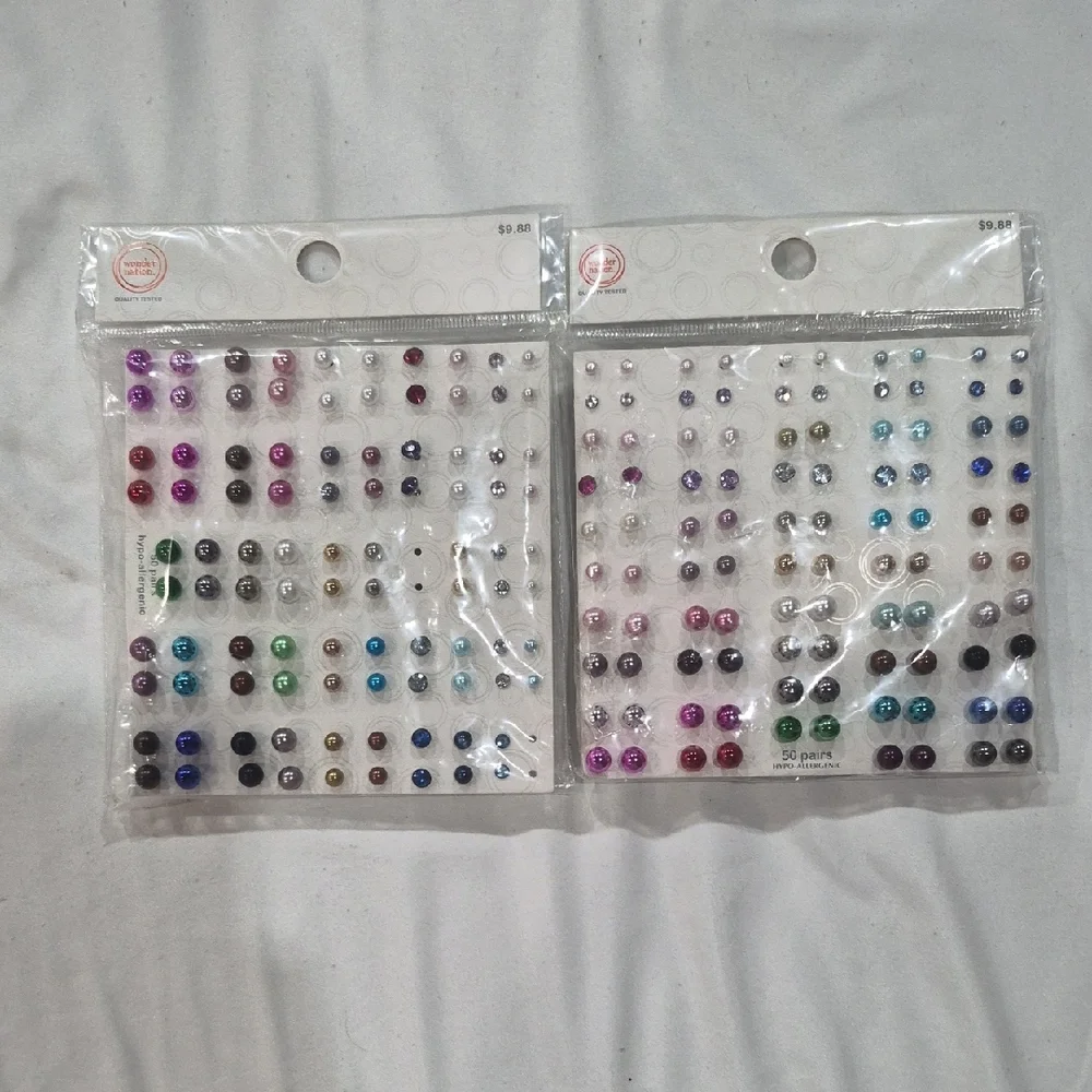 New Girl's Colorful Stud Earrings Set 98 Pairs Hyoallergenic